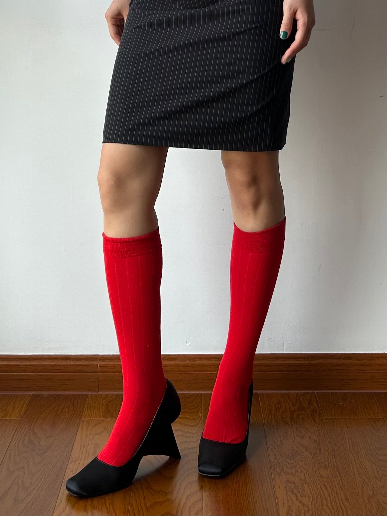 Red Cotton Knee High Socks