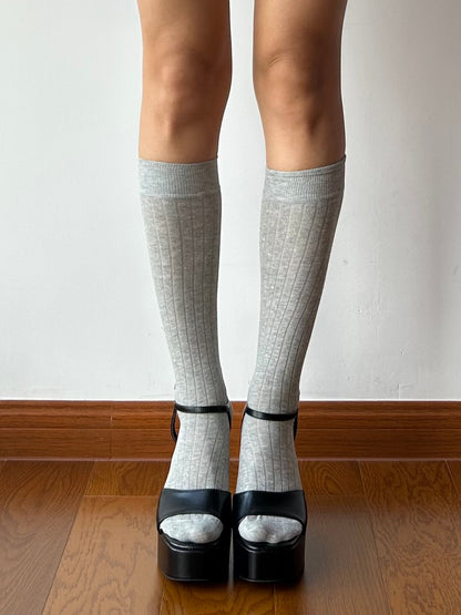 Grey Cotton Knee High Socks