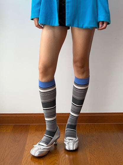 Blue Stripe Cotton Knee High Socks