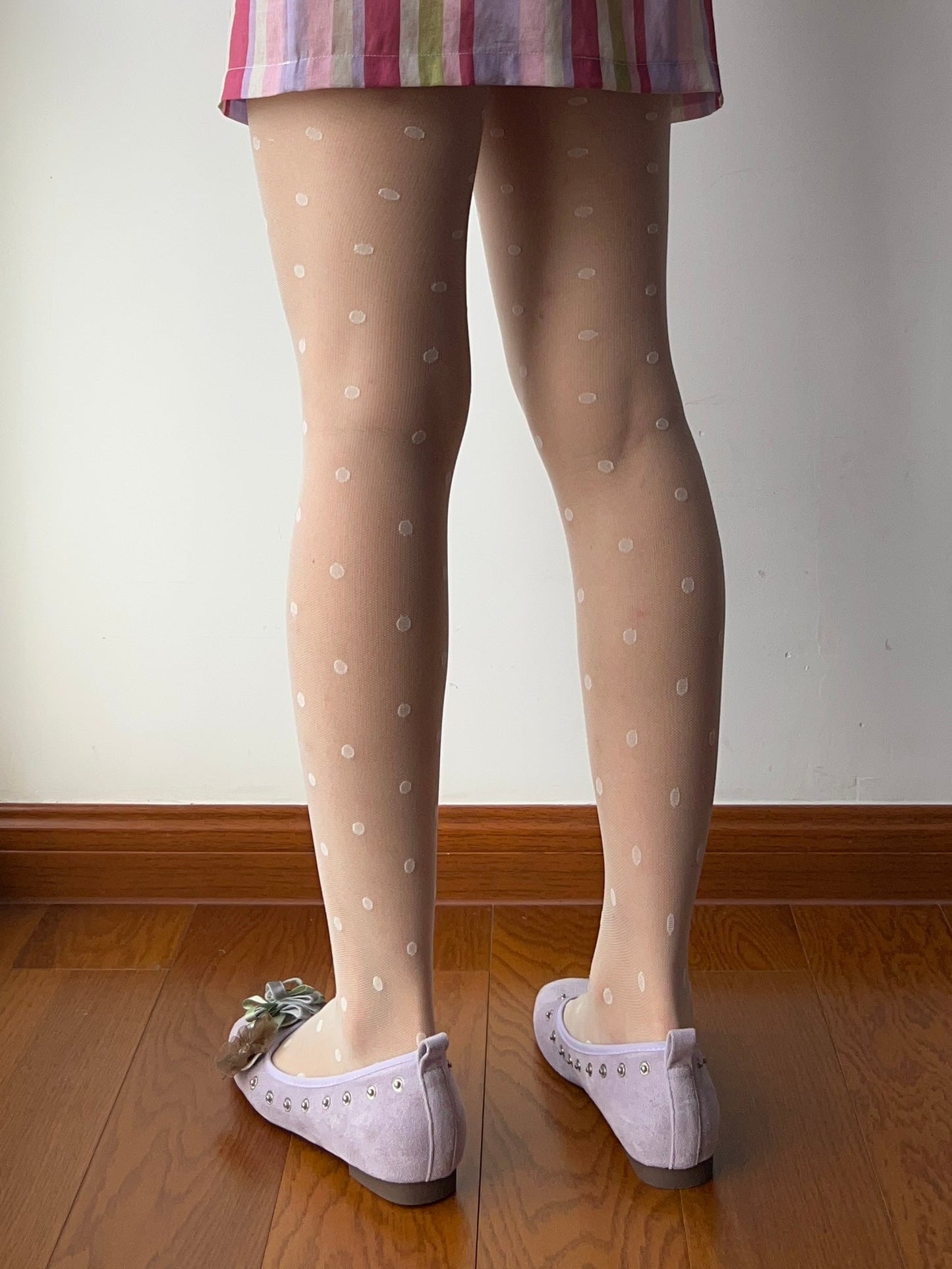 Cream Polka Dots Sheer Tights