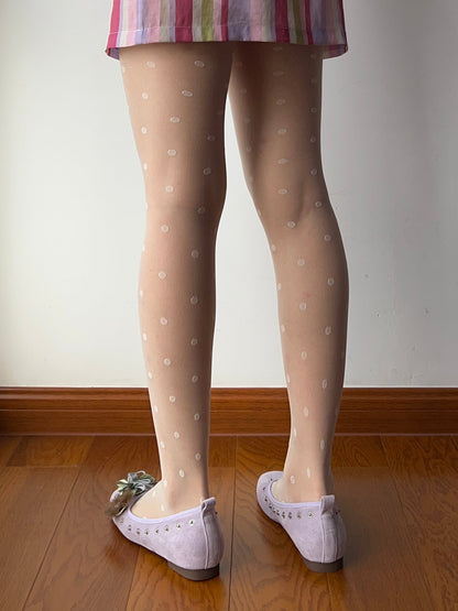 Cream Polka Dots Sheer Tights