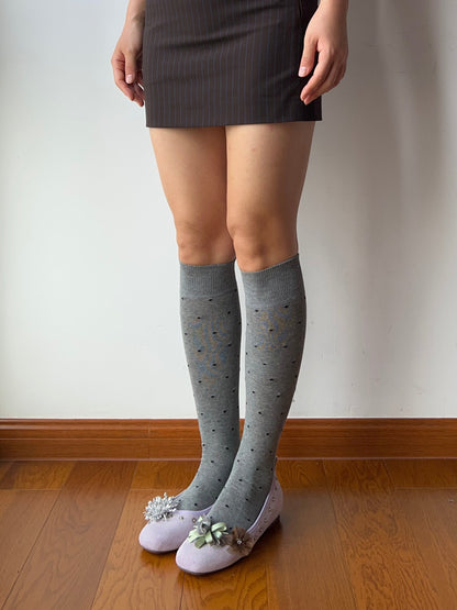 Gray Polka Dots Cotton Knee High Socks
