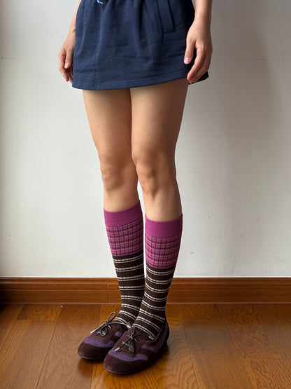 Pink+Brown Stripe Knee High Socks