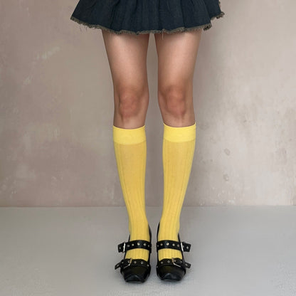 Yellow Cotton Knee High Socks