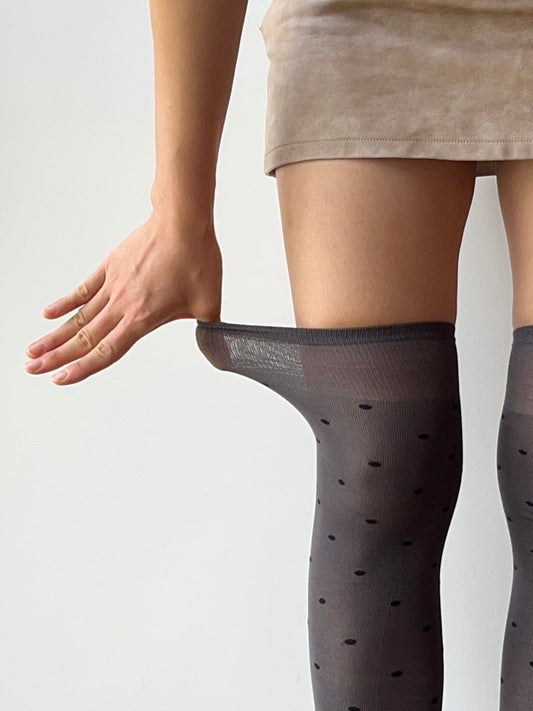 Smokey Grey Polka Dots 240N Modal Over The Knee Socks