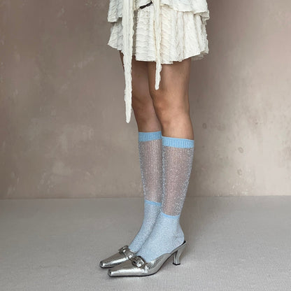 Blue Shimmery Knee High Socks