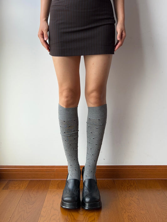 Gray Polka Dots Cotton Knee High Socks