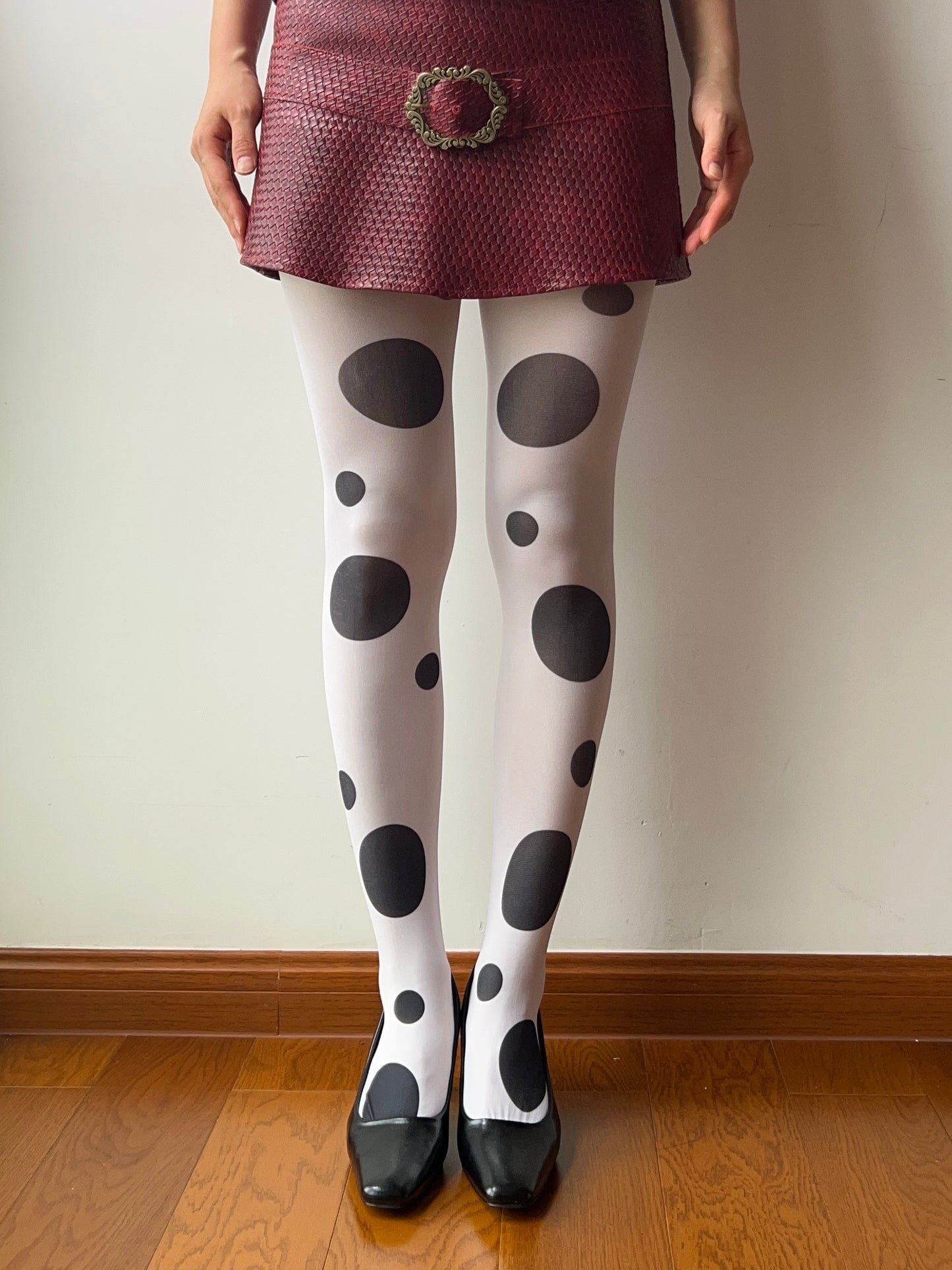 White Polka Dots Print Tights