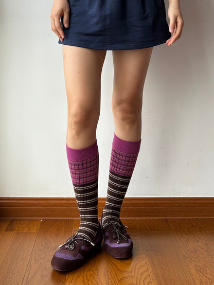 Pink+Brown Stripe Knee High Socks