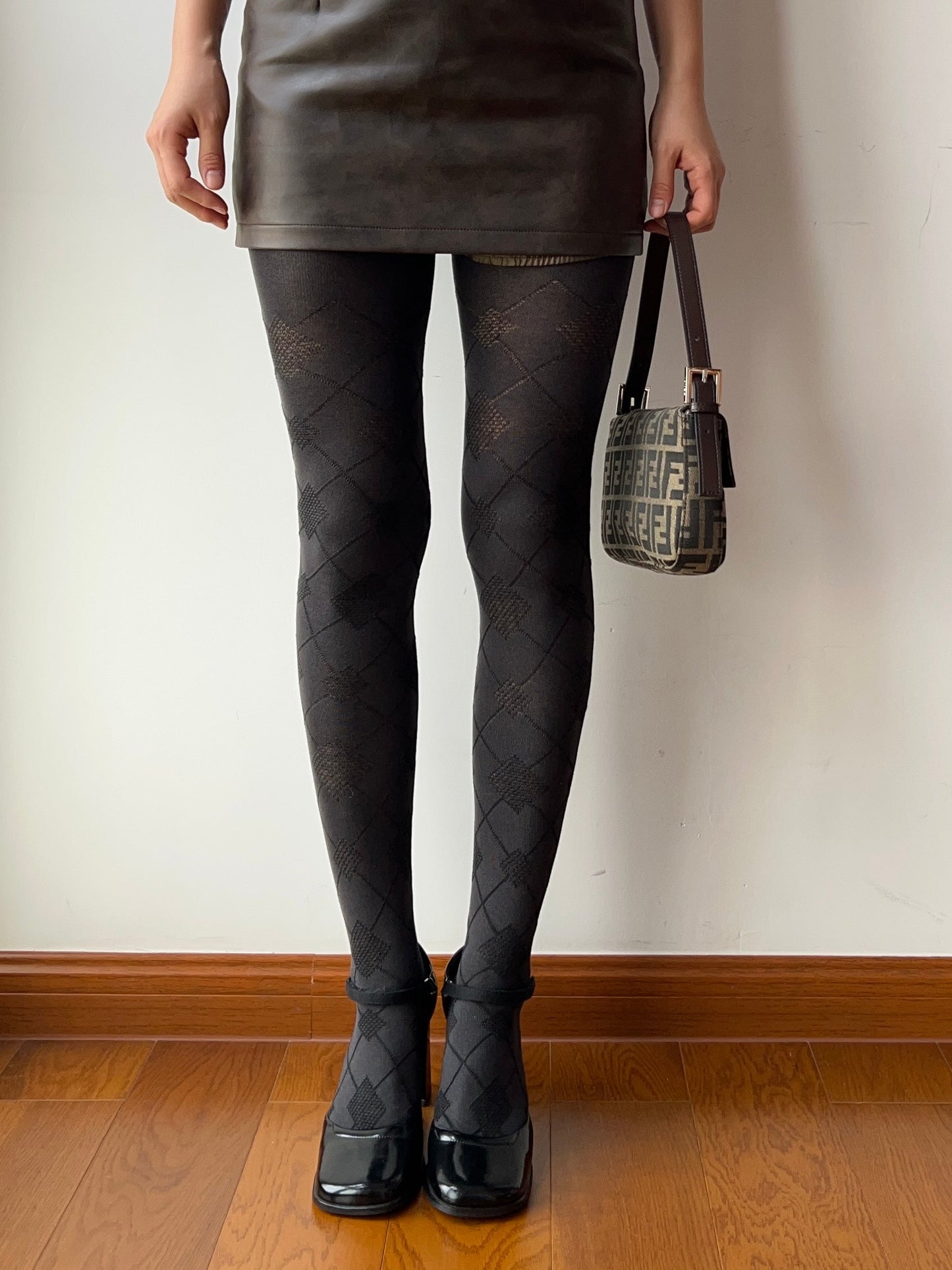 Grey Check Pattern Cotton Tights