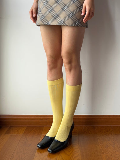 Yellow Cotton Knee High Socks