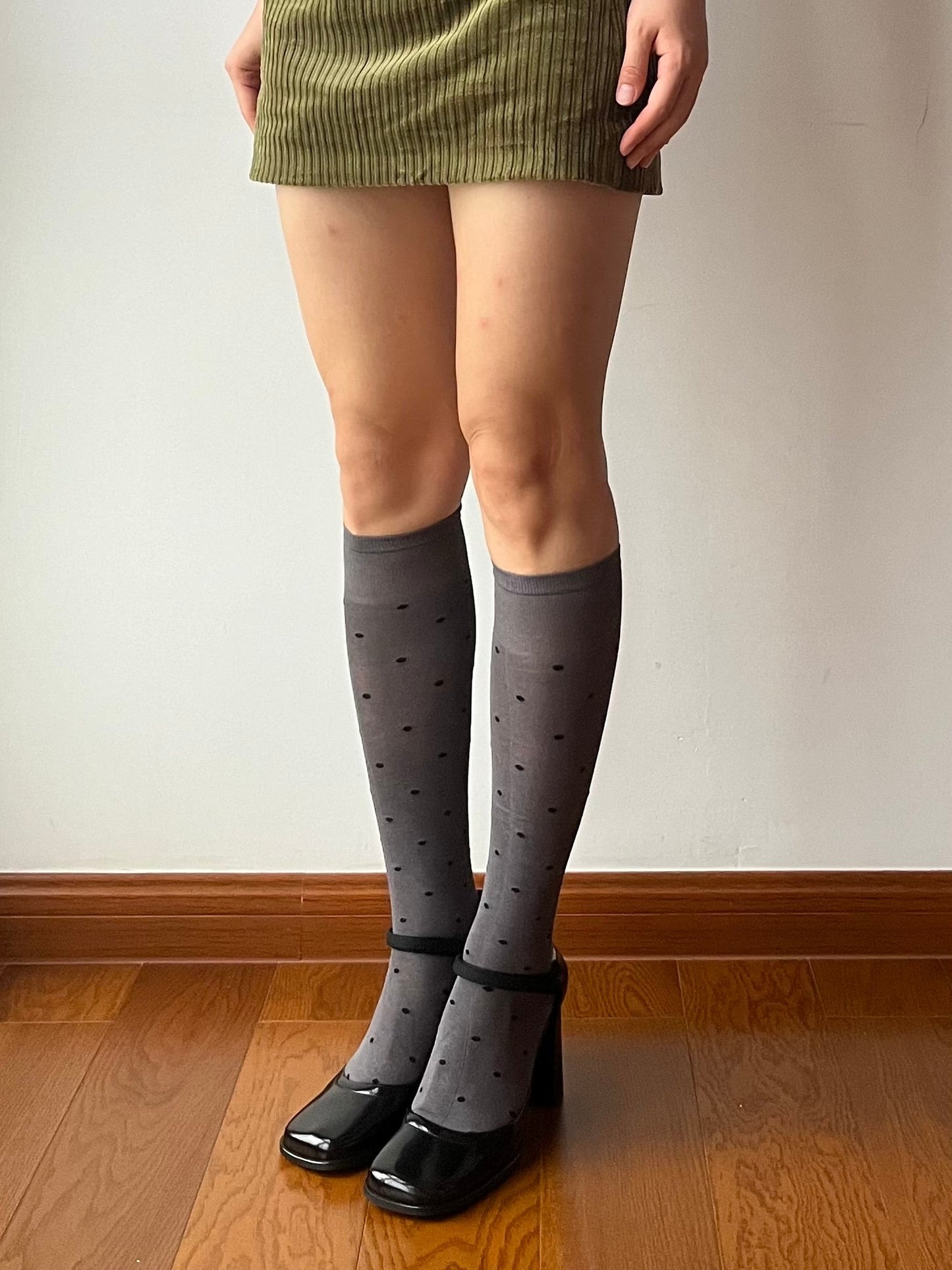 Smokey Grey Polka Dots 240N Modal Knee High Socks
