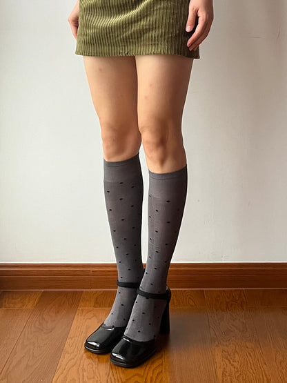 Smokey Grey Polka Dots 240N Modal Knee High Socks