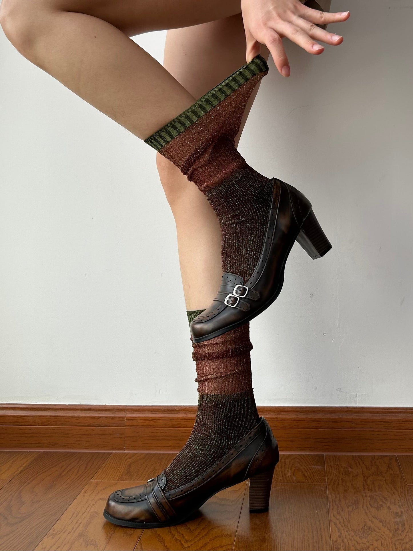 Green+Brown Shimmery Knee High Socks