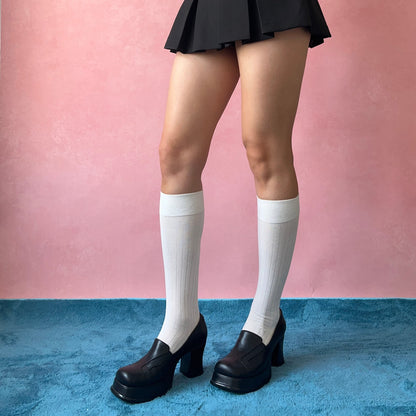 White Cotton Knee High Socks
