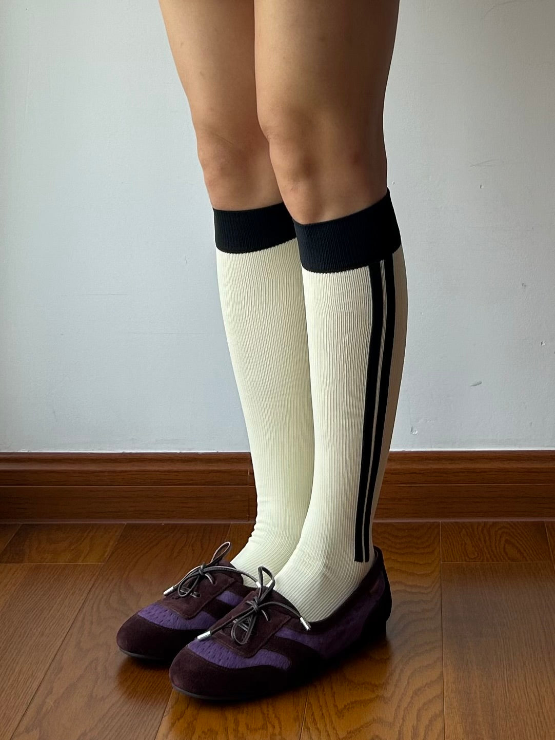 White Stripe Compression Knee High Socks