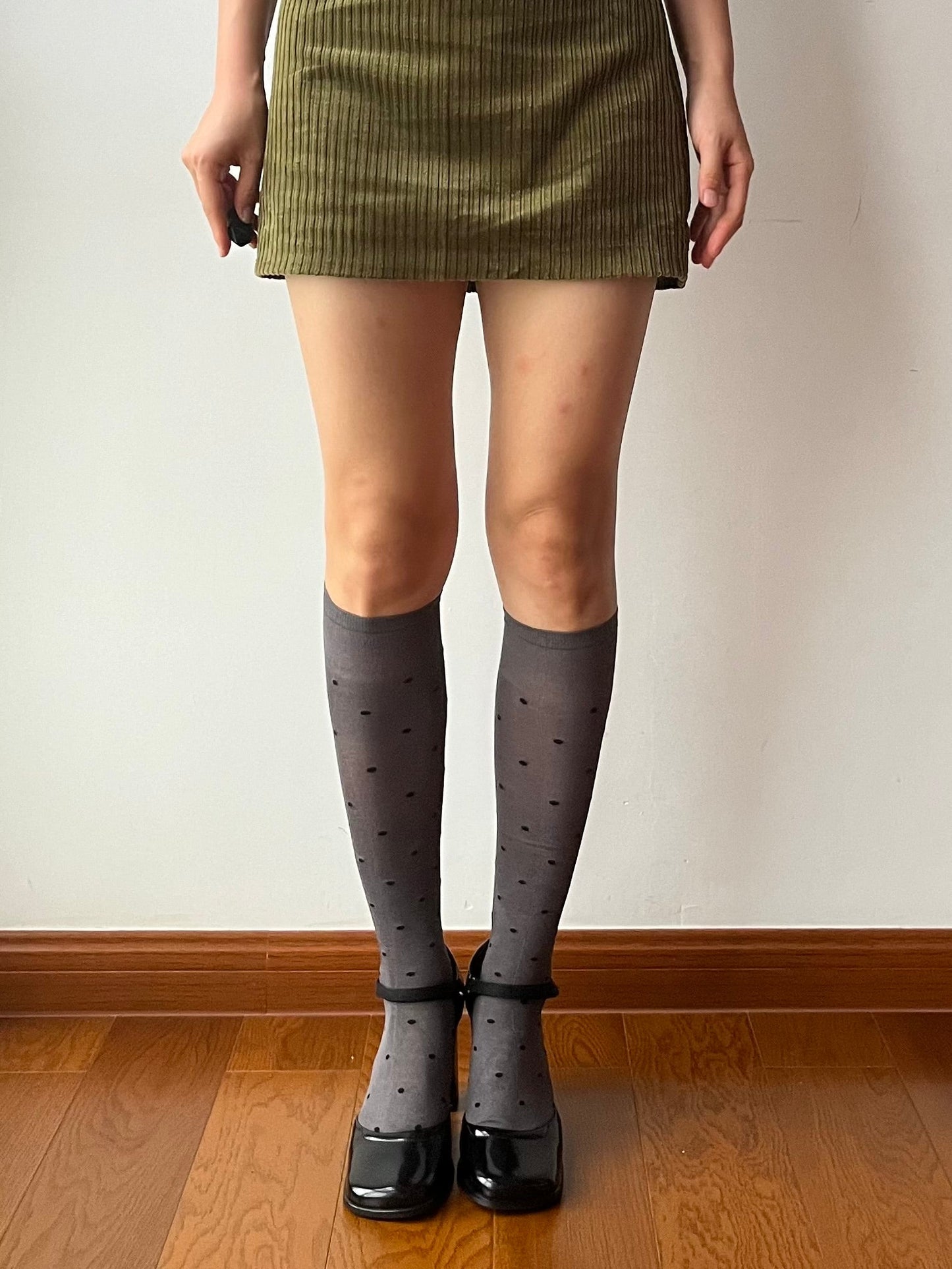 Smokey Grey Polka Dots 240N Modal Knee High Socks