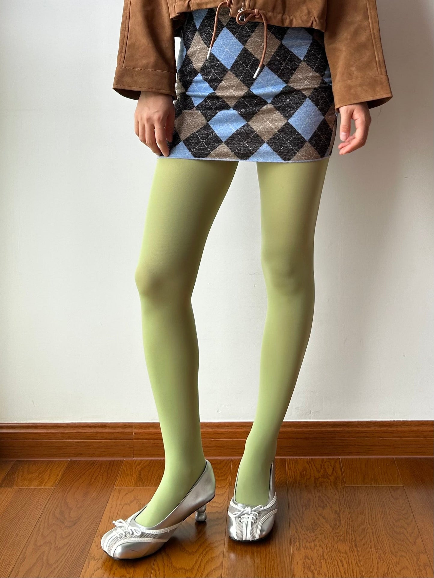 Avocado Green Velvet Tights