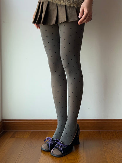 Grey Polka Dots Velvet Tights