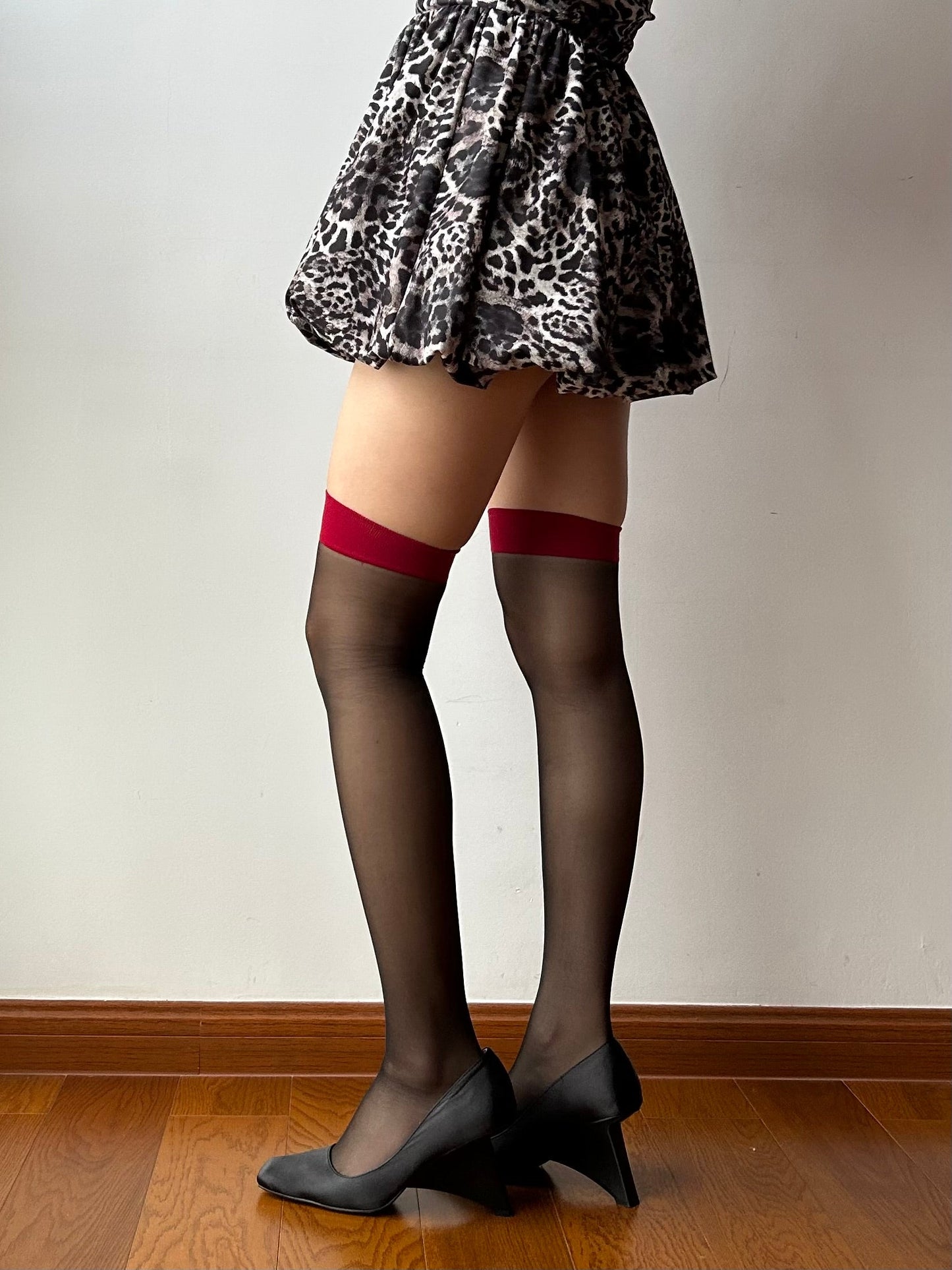 Red Edge Sheer Over the Knee Socks