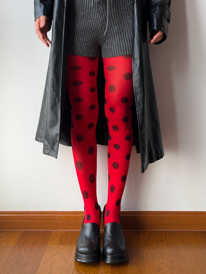 Red Polka Dots Print Tights