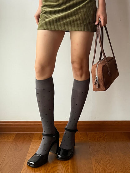 Smokey Grey Polka Dots 240N Modal Knee High Socks