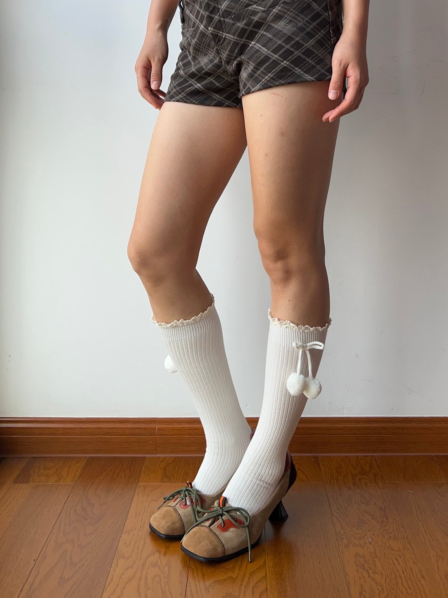 White Ball Deco Knee High Socks