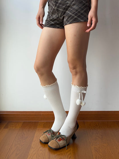 White Ball Deco Knee High Socks