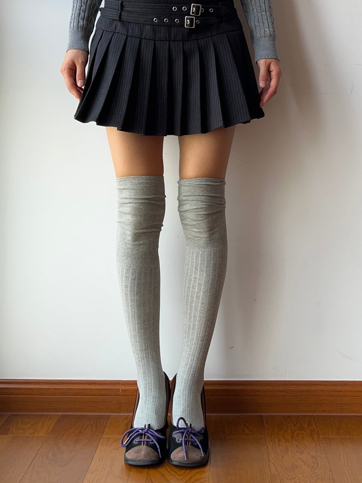 Grey Cotton Over the Knee Socks
