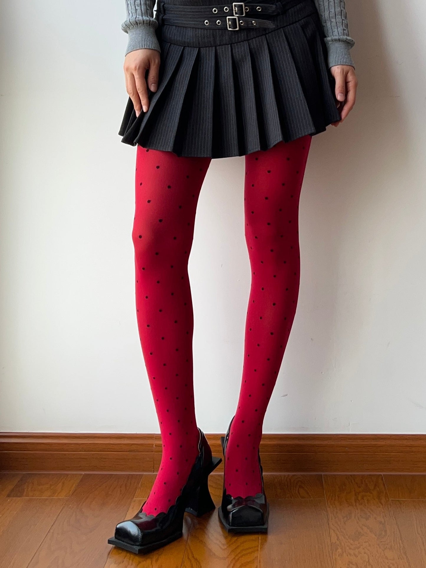 Red Polka Dots Velvet Tights