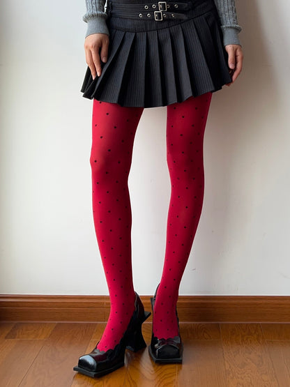 Red Polka Dots Velvet Tights
