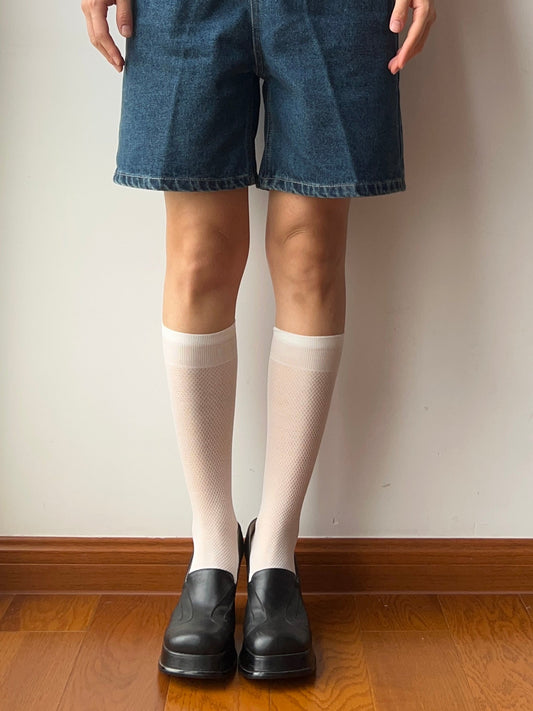 White 240N Wool Blend Knee High Socks