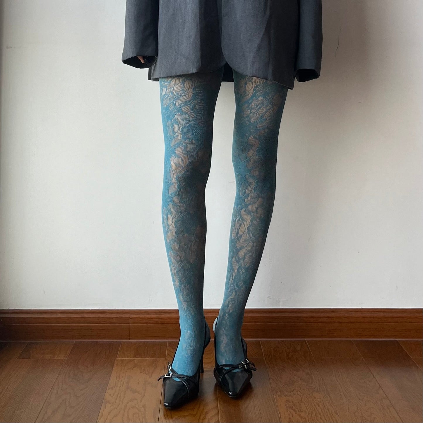 Purple Floral Pattern Fishnet Tights