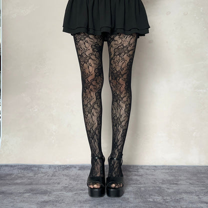Purple Floral Pattern Fishnet Tights