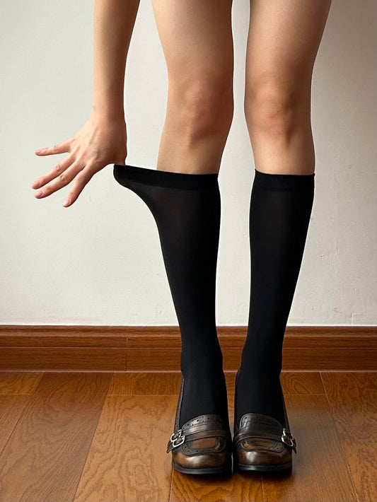 Black velvet knee high socks