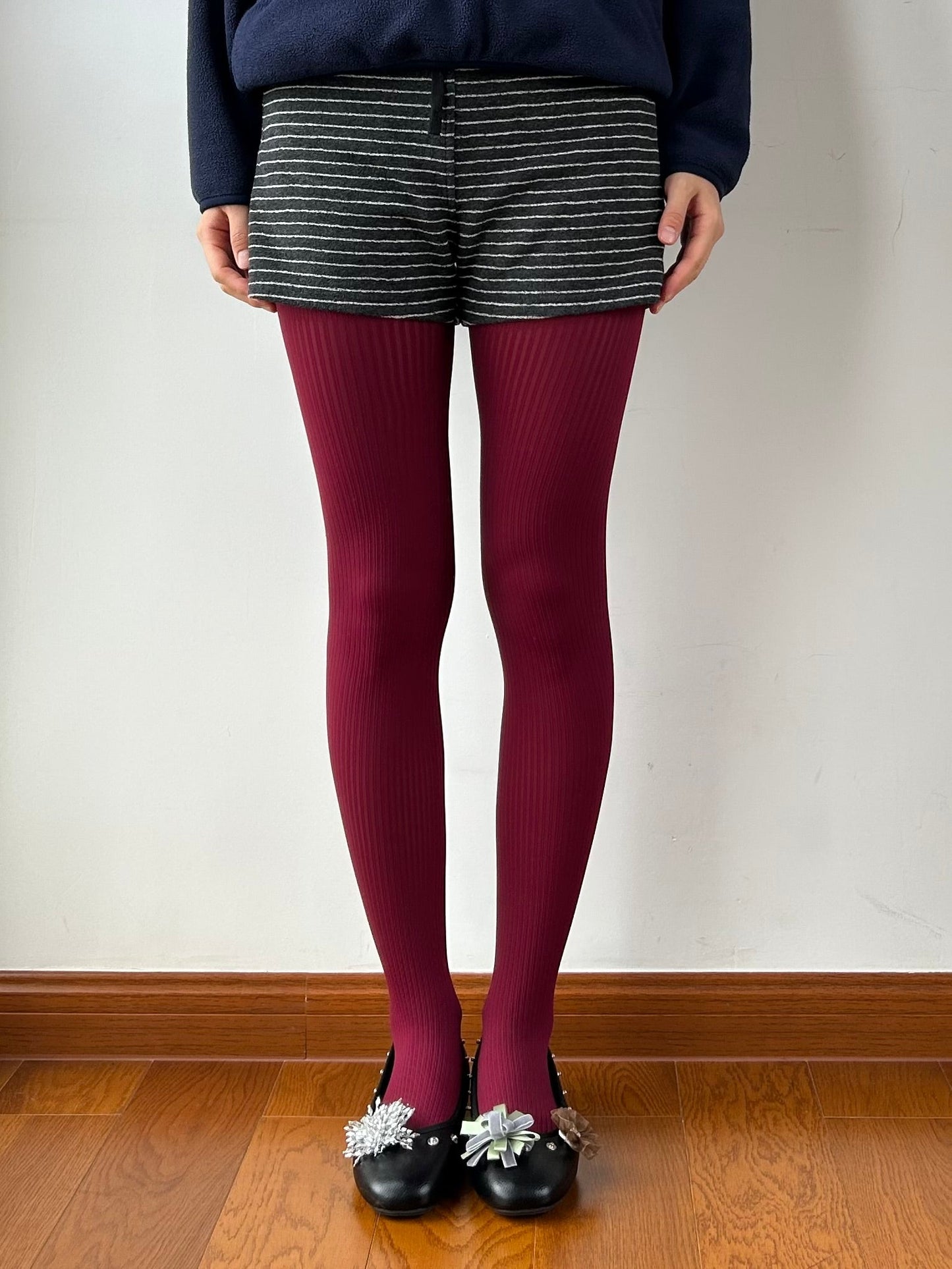 Burgundy Ribbed Tights