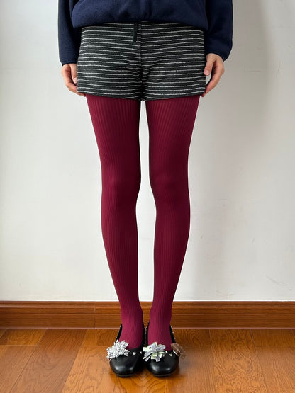 Burgundy Ribbed Tights