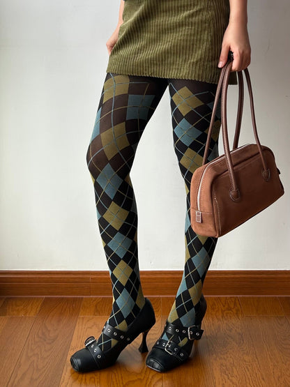 Vintage Style Check Pattern Tights
