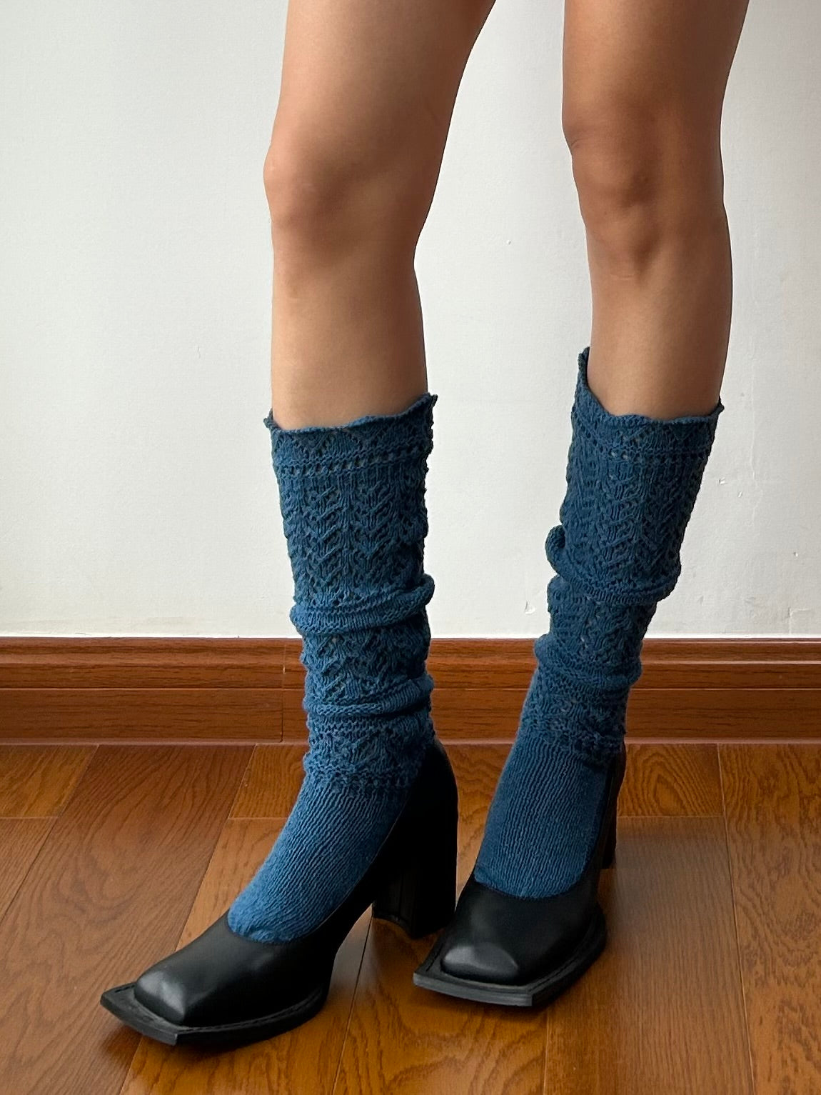 Lake Blue Wool Blend Knee High Socks