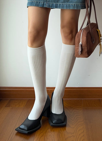 White Cotton Knee High Socks