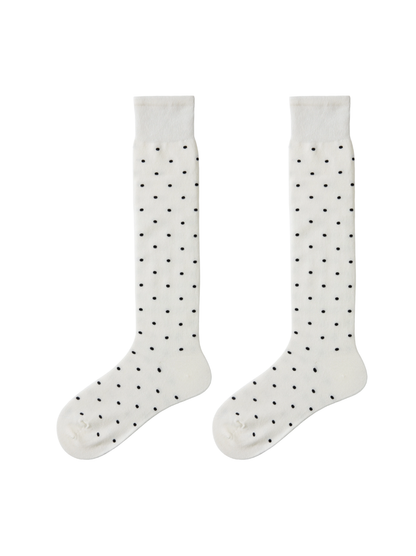 White Polka Dots Cotton Knee High Socks