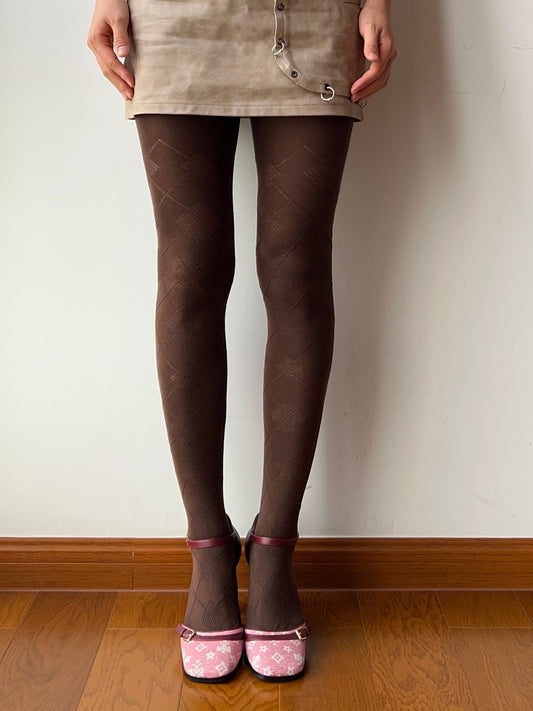 Brown Check Pattern Cotton Tights