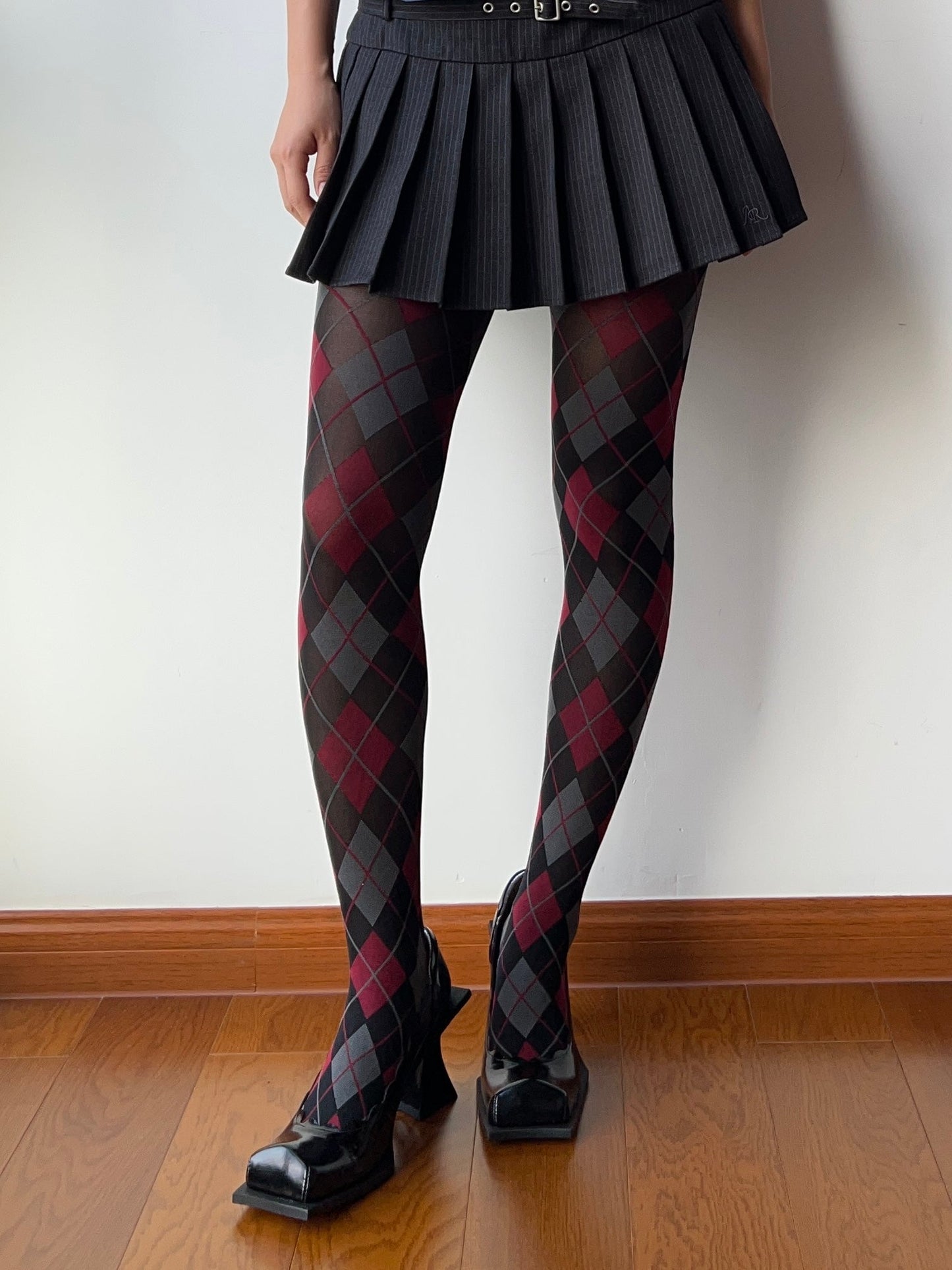 Vintage Style Red Check Pattern Tights