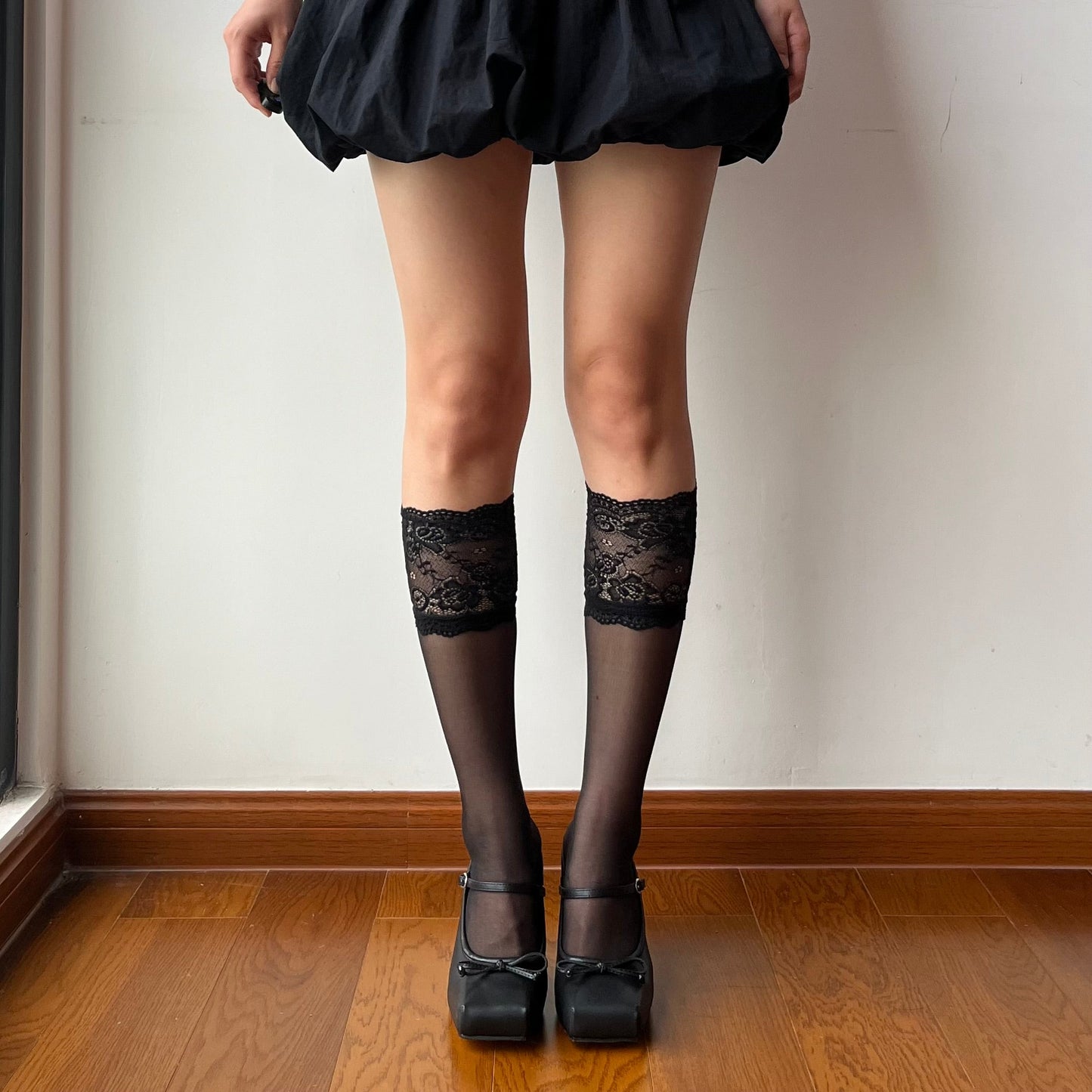 Black Lace Sheer Knee High Socks