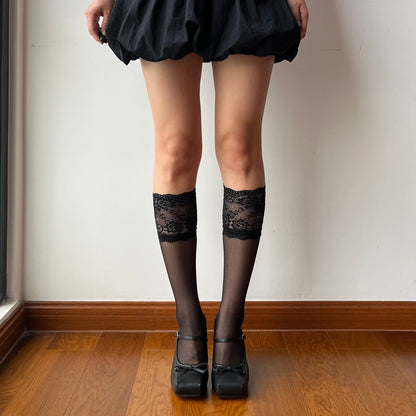 Black Lace Sheer Knee High Socks