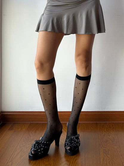 Black Polka Dots Sheer Knee High Socks