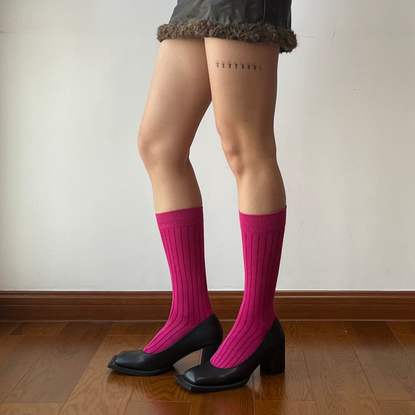 Fuchsia Cotton Knee High Socks