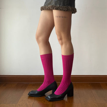 Fuchsia Cotton Knee High Socks