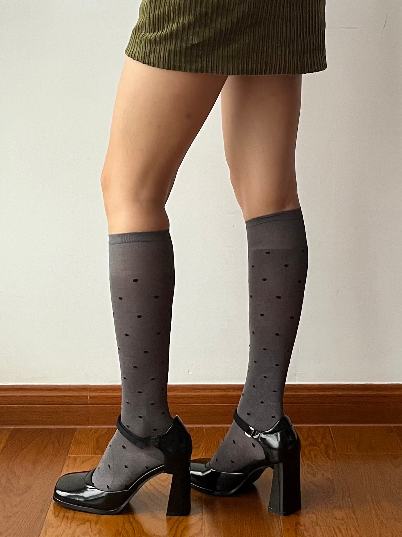 Smokey Grey Polka Dots 240N Modal Knee High Socks