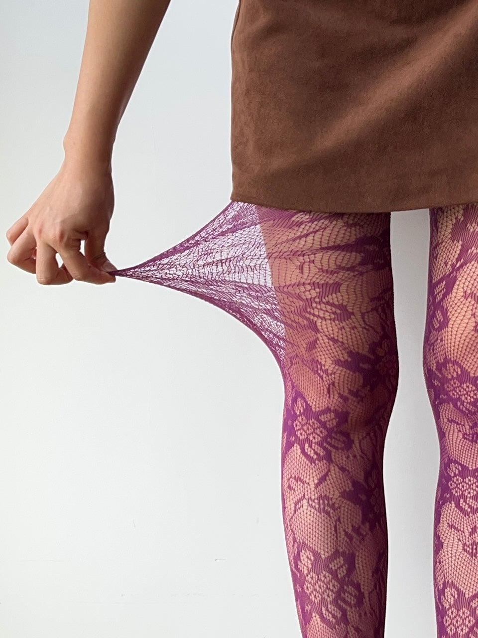 Violet Floral Pattern Fishnet Tights